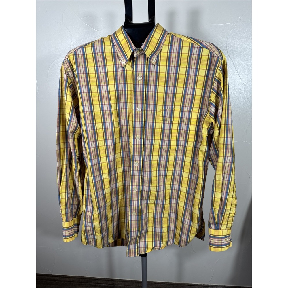 Ben Hogan Shirt Mens Medium Yellow  Plaid Button Down Long Sleeve Cotton Casual